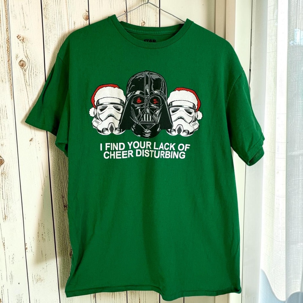 Star Wars Christmas T-Shirt Fifth Sun L Green Cotton Darth Vader Lack of Cheer